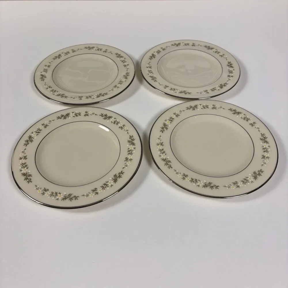 Vintage Lenox Brookdale H500 China Tea Cup Saucer Plate Floral Platinum Set of 4